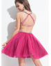 Tulle Beaded Halter Sexy Back Knee Length Prom Dress 